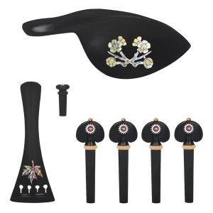 IRIN | 4/4 3/4 Violin 4-piece Set String Plate String Shaft Tail Pegs Cheek Rests Fine Patterns Ebony Colored Shells Violin Accessories