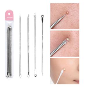 4PCS Blackhead Remover Stainless Steel Squeeze Acne Tools Set Face Cleaning Black Dots Pimple Comedone Extractor Pore Cleaner Skin Care Products