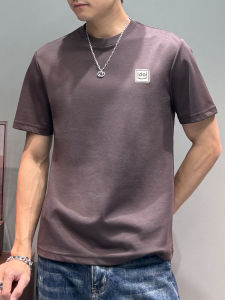 Mens Short Sleeve T-Shirt round Neck Pure Color Half Sleeve Summer New Arrival High End Mens Wear Breathable Cotton Polyester Blend