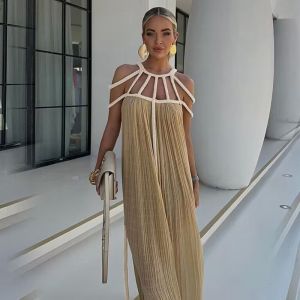 Athens Goddess Dress Lace-up Design Hollow off-Shoulder Mop Formal Dress Beach Skirt Thailand Hanging Neck Suspender Dress