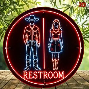 CIFbuy | Western Cowboy Neon Sign 8x8 Inch Round Aluminum Wall Art Durable Retro Bar Pub Cafe Bathroom Decor