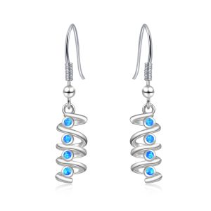 Fashion Spiral Blue Opal Earrings for WomenOpal Stone White K Plated Dangle Drop EarringsElegant Minimalist Wedding Gift for