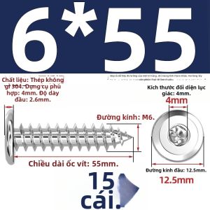 TIANZHUOJINSHU | Ốc Vít Tự Khoan Đầu Lục Giác Chìm Inox 304