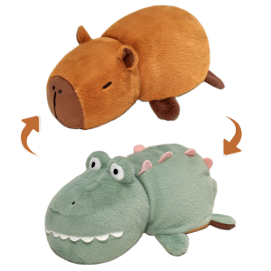 Reversible Capybara to Crocodile Plushie Stuffed Double-Side Capibara to Bee Turtle Pelican Bee Plush Toys Birthday Kids Gift