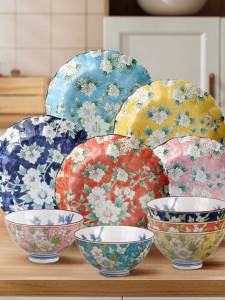 Mino Yaki | Japanese Imported Underglaze Colored Mallow Flower Dinnerware Set