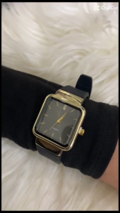 Sophie and Basty Elegant Square Dial Quartz Watch with Silicone Strap and Rose Gold Accents with Box