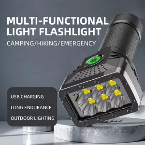New multifunctional outdoor LED flashlight with six core small electronic display screen strong light and high brightness C-type charging remote portable flashlight