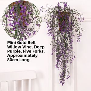 Hanging Artificial Flower Vine Golden Bell Willow Ceiling Decor Living Room Green Leaf Plant Wall Hanging European Style Simulation Flower
