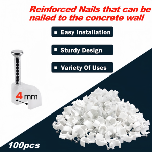 100 pcs cable clamps nail in cable clips， white round ethernet cable wall clips cable tacks coax cable clip speaker wire clips