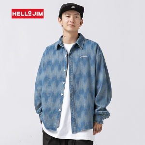 HELLO JIM Denim shirts men wash jacquard loose shirts for men 2023 new style couple shirts women man shirts new fashion K3783