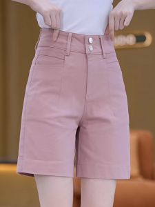 Pink Half Length Shorts Womens Endogenous Heat Pants Autumn Small High Waist Loose and Slimming Casual A- line Straight Middle Pants