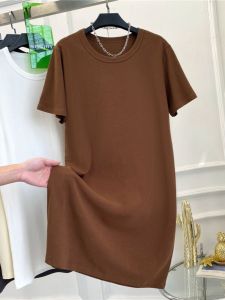 plus Size 300 Pounds Pure Cotton Mid-Length Loose round Neck Short Sleeve T-Shirt Dress Women Fat MM Top Korean Style Commute