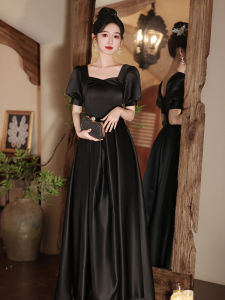 Elegant Black Evening Gown for Women Birthday Party Hostess Floor-Length Sleeveless V-Neck Simple Style Summer New Arrival