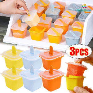 แม่พิมพ์ทำน้ำแข็งก้อนทรงสี่เหลี่ยมที่มีแม่พิมพ์ไม้ไอศกรีมถาดน้ำแข็งก้อนวางซ้อนกันได้เจลลี่ไอศครีมแท่งพุดดิ้งอุปกรณ์ DIY