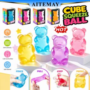 Aitemay 4Pcs Cute Bear Maltose Squishy Toy – Colorful Dough Sensory Fidget Stress Relief Squeeze Toy for Creative Desk Decoration