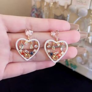 Bông tai trái tim zircon phong cách ngọt ngào và dễ thương phụ kiện thời trang cao cấp cho nữ