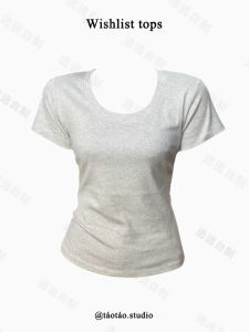 เสื้อยืดคอกลมแขนสั้นทรงสลิมฟิตสำหรับผู้หญิง ฤดูร้อน 2024 ทรงพอดีตัว เสื้อชั้นในลำลอง ผ้าฝ้ายผสมโพลีเอสเตอร์