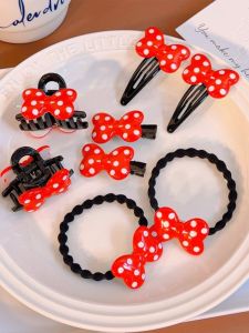 Mới Red Polka Dot Butterfly Knot Hair Ties High End Children Hair Accessories Female Child Bun Headwear Forehead Bangs Hair Grips
