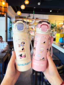 แก้วน้ำรักษาความร้อนแบบดื่มผูกรูปสัตว์น่ารักสำหรับเด็ก แก้วน้ำสำหรับเด็กนักเรียนชั้นประถมศึกษาปีที่ 1 แก้วดื่มสองทาง