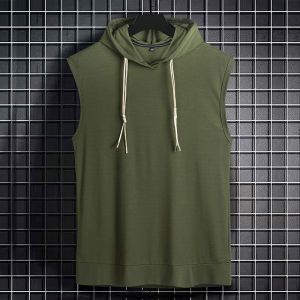 plus Size Mens Hoodie Tank Top Ice Silk Sleeveless T-Shirt Summer Trendy Loose Fit Breathable Comfortable Youth Fashion