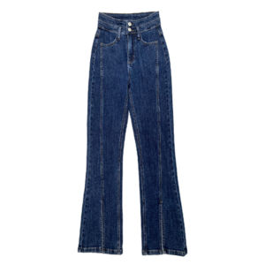 High Waist Stretchy Slit Denim Jeans Women plus Size Slimming Wide Leg Long Pants Korean Style Casual Cotton Oxford Fabric