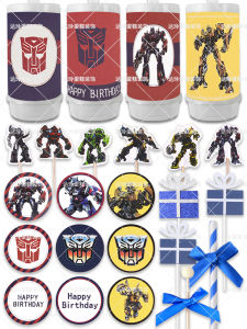 Birthday Boys Transforming Robot Decorations Honey Bee Warrior Sweet Table Decoration Stickers Plug-ins Gift for Boys