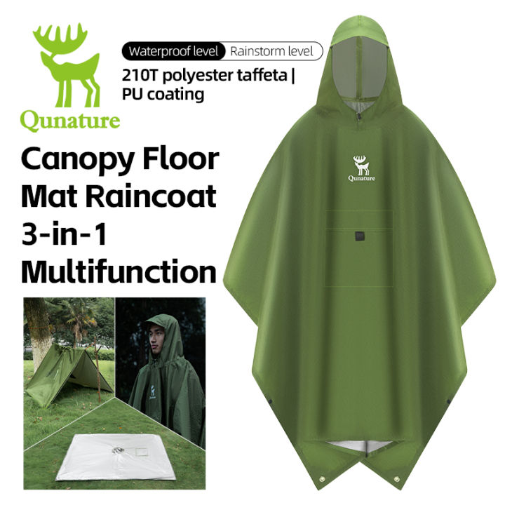 【Local Delivery】Qunature Multifunctional Raincoat 3-in-1 Waterproof 3000mm  Camping Rain Poncho Portable Breathable Reflective Outdoor Hiking Picnic