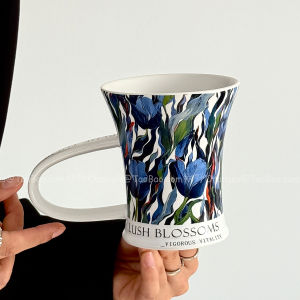 ถ้วยกาแฟกระดาษแข็งความจุขนาดใหญ่ Oranges Limited Edition Blue Oil Painting Tulip ถ้วยน้ำดื่ม ถ้วยเช้า เครื่องประดับตกแต่งบ้าน
