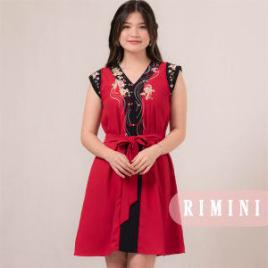 RIMINI - Dress Perempuan Gaun Two Tone Merah Cheongsam Imlek XS-XL-Yuxuan Dress 85929