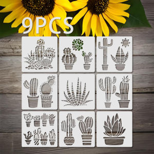 9PCS 5.9 Inch Cactus Stencil Template Succulent Plant Painting Stencil for DIY Wall Furniture Decor