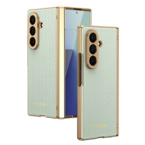 szhaiyu | Electroplated Leather Phone Case For Samsung Galaxy Z Fold 8 Ultra Fold 7 6 5 4 Hinge Protective Glass Screen Protector Cover