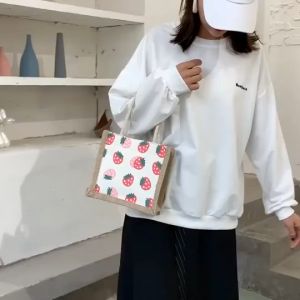 Japan Canvas Design Tote Bag Handbag Shoulder Beg Sling Bags Hadiah Beg Gift Bag 日系棉麻手提包 午餐包 环保袋