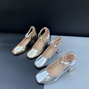 Fashionable Versatile Womens Shoes Single Buckle Thick Heel Mary Jane Cross Strap Slip-On Shoes mid Heel PU Leather Ladies Footwear