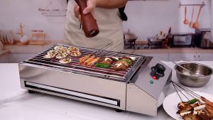 2800W Electric Barbecue Grill Electric BBQ Grill Portable Barbecue Household Grill Indoor Smokeless Stainless Steel Oven Grill with Indicators 122-572°F Temperature Adjustable Electric Barbecue Grill for Processing Steak Burger Chicken