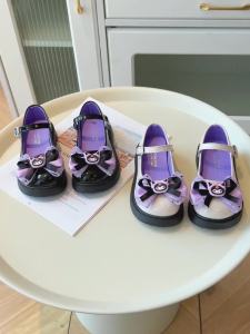 Kuromi Girls Small Leather Shoes New Spring and Autumn Bowknot Childrens Lolita Princess Shoes Soft Sole Single Shoes