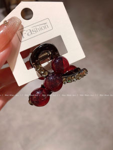 Fashionable Red Beaded Hair Claw Clip Womens Half up Stylish Diamond Side Hair Clip Versatile Hair Accessories for Girls