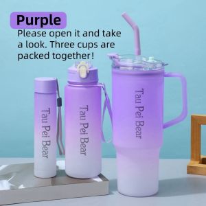40oz Car Cup Gradient Color Portable Handheld Plastic Cup 3-Piece Set with High Beauty and Straw Suitable for Outdoor Office Gym