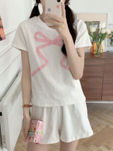 Áo Thun Tay Ngắn Cổ Tròn Pure Cotton American Ballet Style Butterfly Print Dành Cho Nữ Mùa Hè Ngọt Ngào Và Cay Nồng