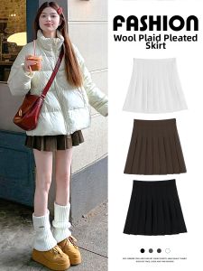 YIFANSHI | Dark Brown Retro Style A-line Skirt High Waisted Slim Fit Pleated Short Skirt