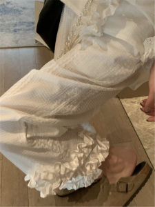 QIAONIAOGE | White Lace Embroidery High Waist Straight Leg Summer New Style Thin Wide Leg Casual Pants Womens Small Size Long Pants