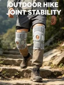 1Pcs Breathable Hinged Knee Brace with Side Stabilizers Open Patella Silicone Pad Adjustable Straps for Running Hiking