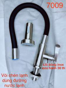 Vòi rửa chén bát inox 304 ong cao siêu bền xoay 720 độ 2 chế độ tuỳ chỉnh cò kèm dây dẫn nước 7009