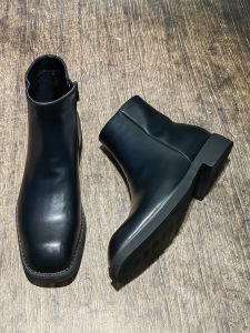 Chelsea Boots Mens Square Toe Side Zipper Leather Boots British Style Knight Boots Black High-Top Tide 2024 New Martin Boots