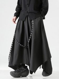 Japanese Style Dark Style Retro Irregular Design Niche Personality Metal Buckle Patchwork High Waist Wide Leg Divided Skirt Men and Women