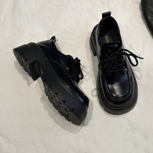 British Style Soft Leather Flats Womens Thick Heel Loafers Fashionable Casual Shoes Comfortable Slip-On round Toe Rubber Sole