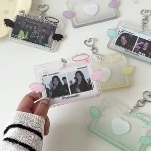 Thời Trang Kpop Đôi Cánh Thiên Thần Đựng Thẻ Dễ Thương Acrylic Trong Suốt Ngang 3in Túi Bảo Quản Ảnh Cho Bé Gái Thần Tượng Mặt Dây Chuyền Trang Trí