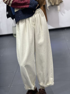 ฤดูใบไม้ผลิ ฤดูใบไม้ร่วง สไตล์เกาหลี กางเกงลำลอง สีบริสุทธิ์ หลวม กระเป๋าเสื้อ ล้าง ผ้าฝ้าย เดนิม เอวยืดหยุ่น ขากว้าง กางเกง สําหรับผู้หญิง