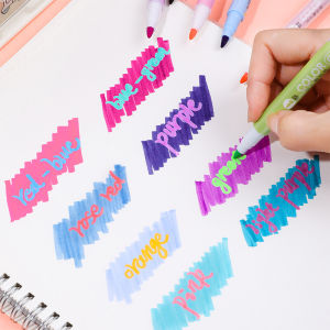 Stacked color pen students use a large capacity color marker pen to mark double headed fluorescent color pens