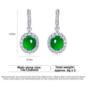 AILEQ | Natural Chalcedony 925 Sterling Silver Agate Green Egg Surface Luxury National Style Earrings