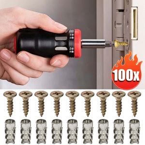 20/50/100Sets 6×14mm Short Expansion Screw Thread Repair Screw for Cabinet Door Hinge Repair & Stripped Thread Restoration